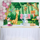 Aperturee - Safari Animals Green Grass Baby Shower Backdrop